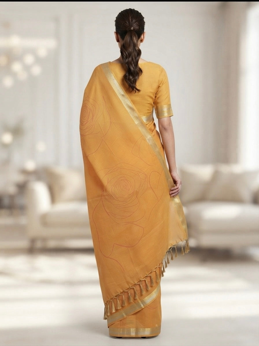 Premium Linen Saree-Mustard Yellow