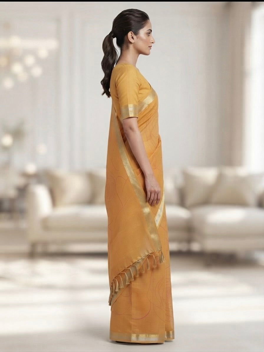 Premium Linen Saree-Mustard Yellow