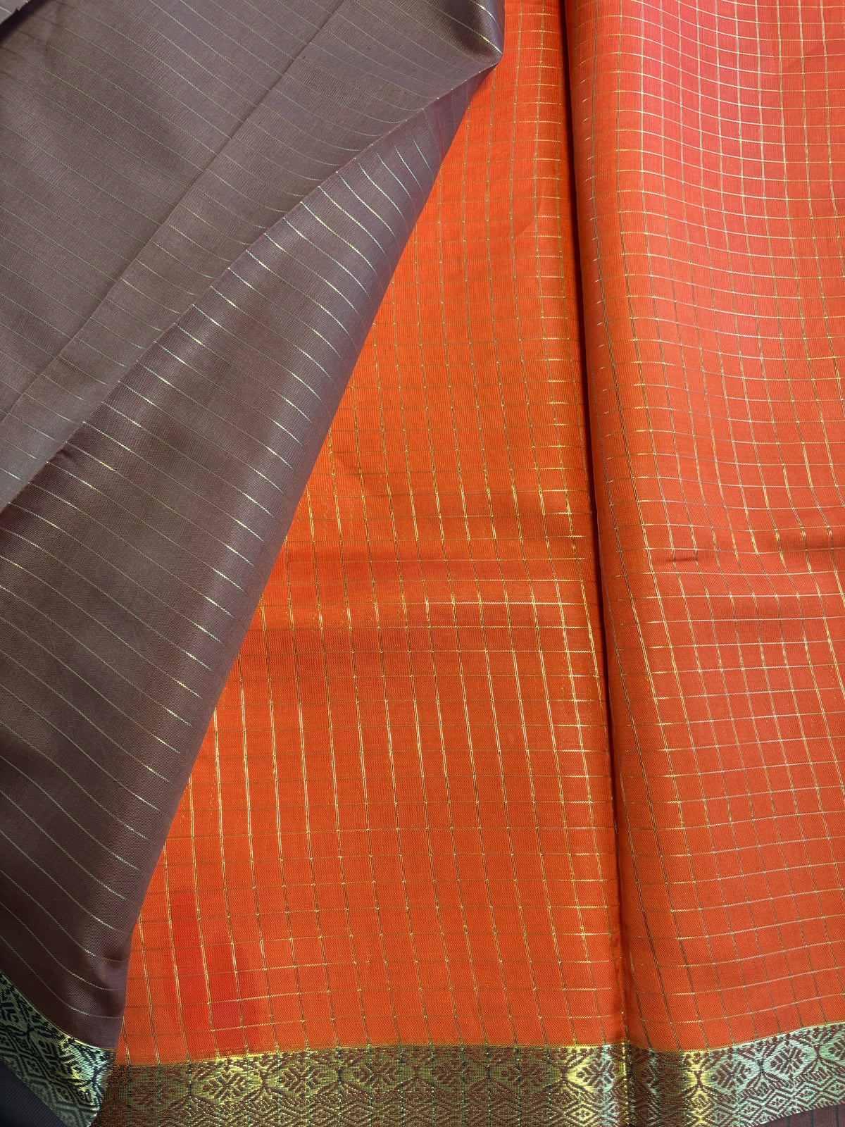 Vintage saree with Orange and Maroon-Checkered Saree