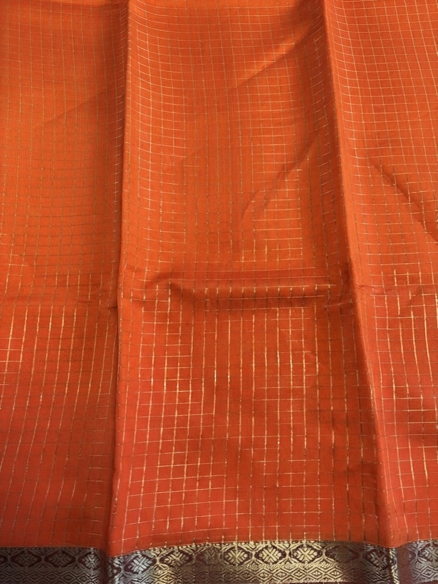 Vintage saree with Orange and Maroon-Checkered Saree