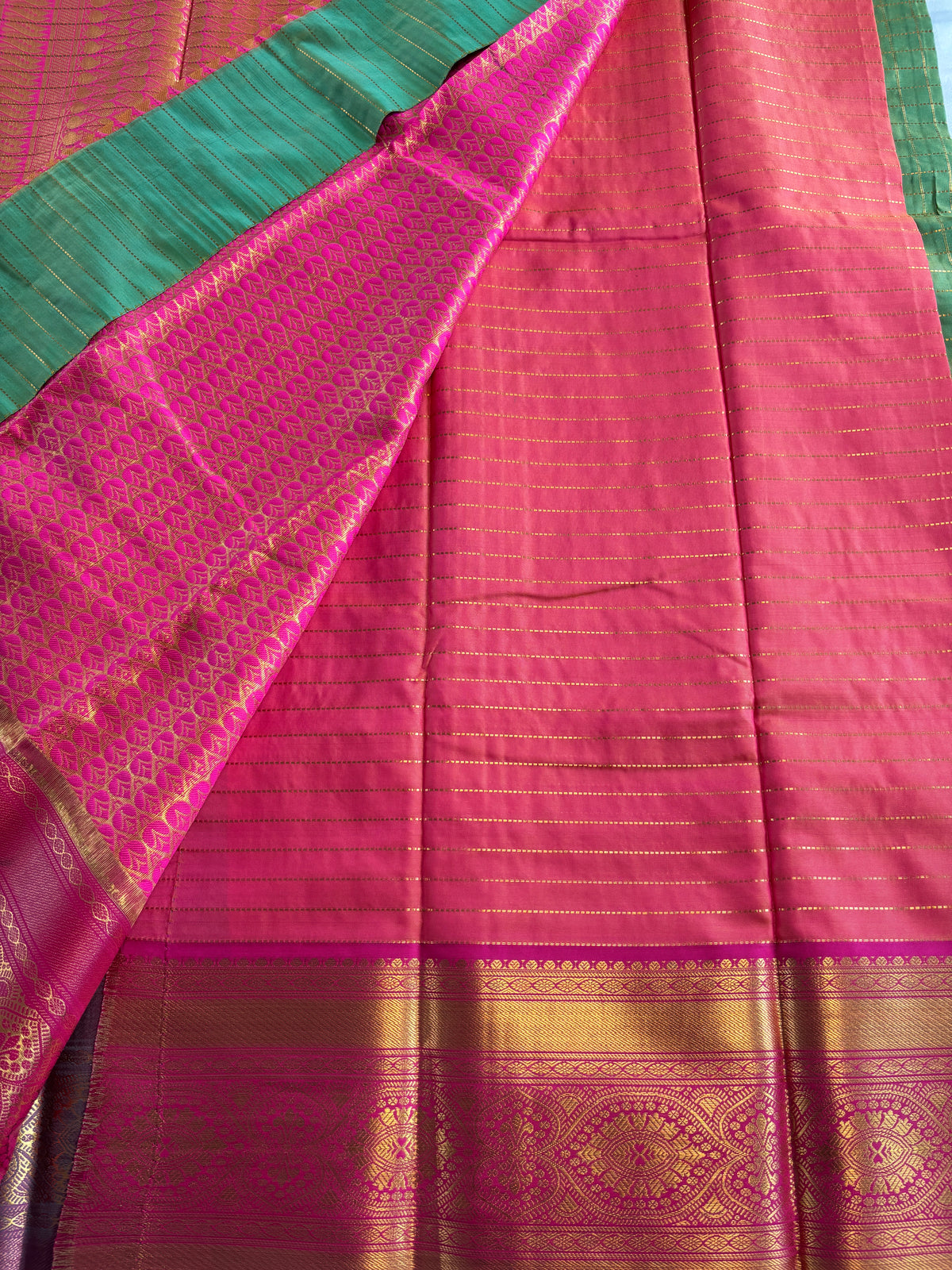 Kanchi Silk Saree-Olive Green and Purple