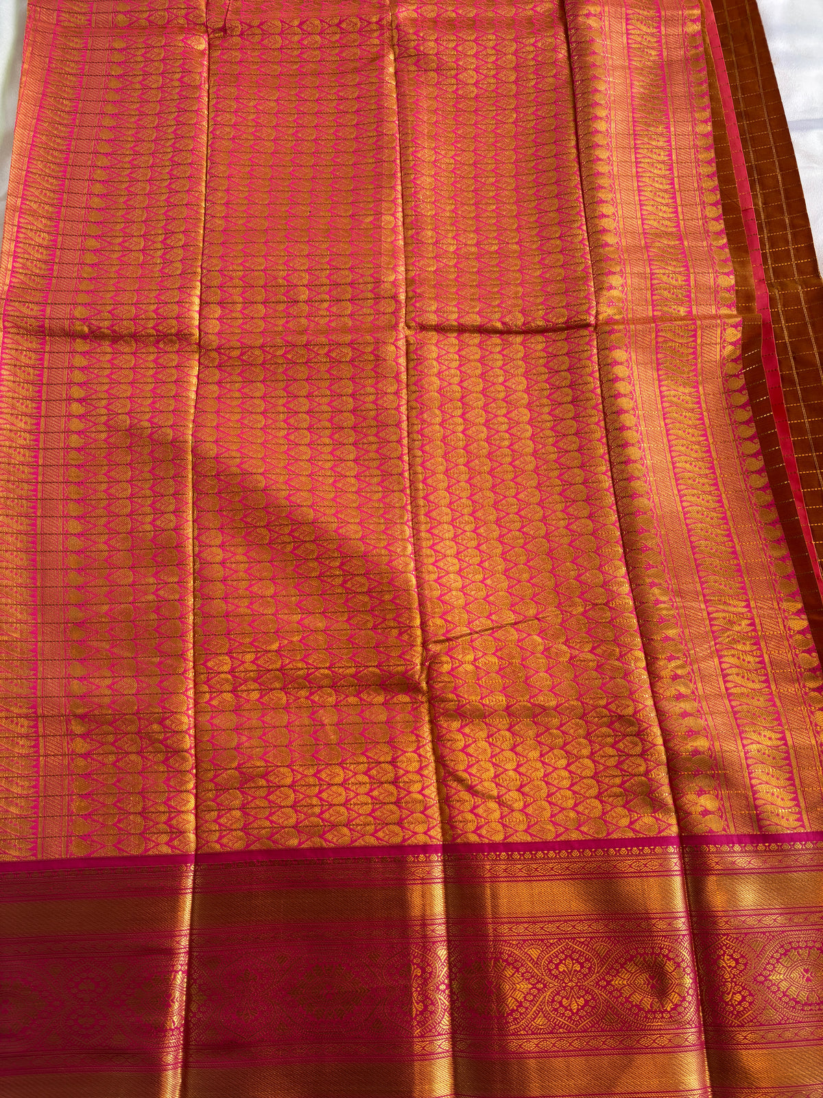 Kanchi saree-Handwoven Brown with Gold Zari Checks