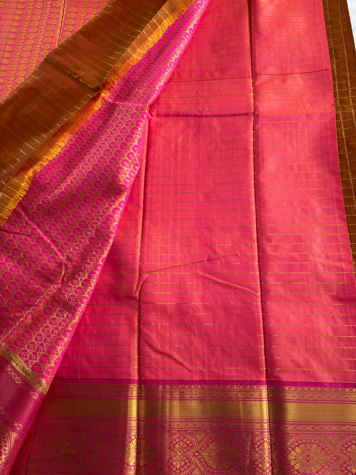 Kanchi saree-Handwoven Brown with Gold Zari Checks
