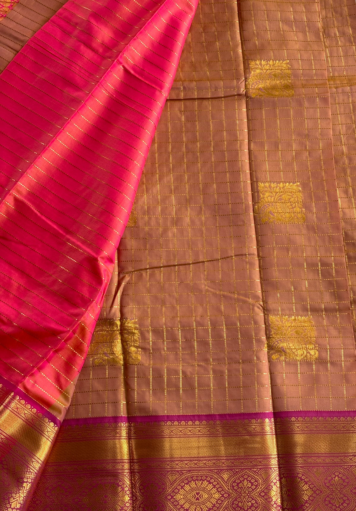 Kanchi Silk Saree-Rich Magenta and Gold Zari Border