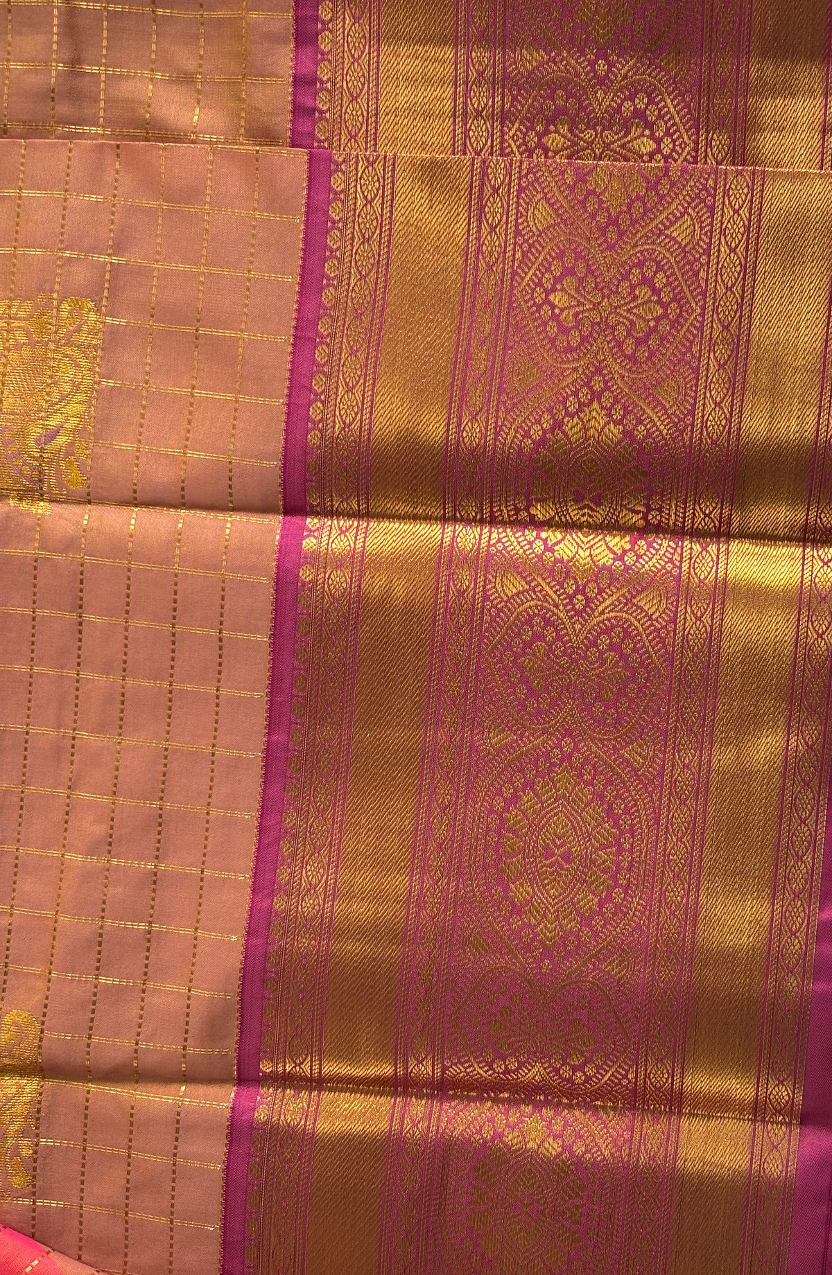 Kanchi Silk Saree-Rich Magenta and Gold Zari Border