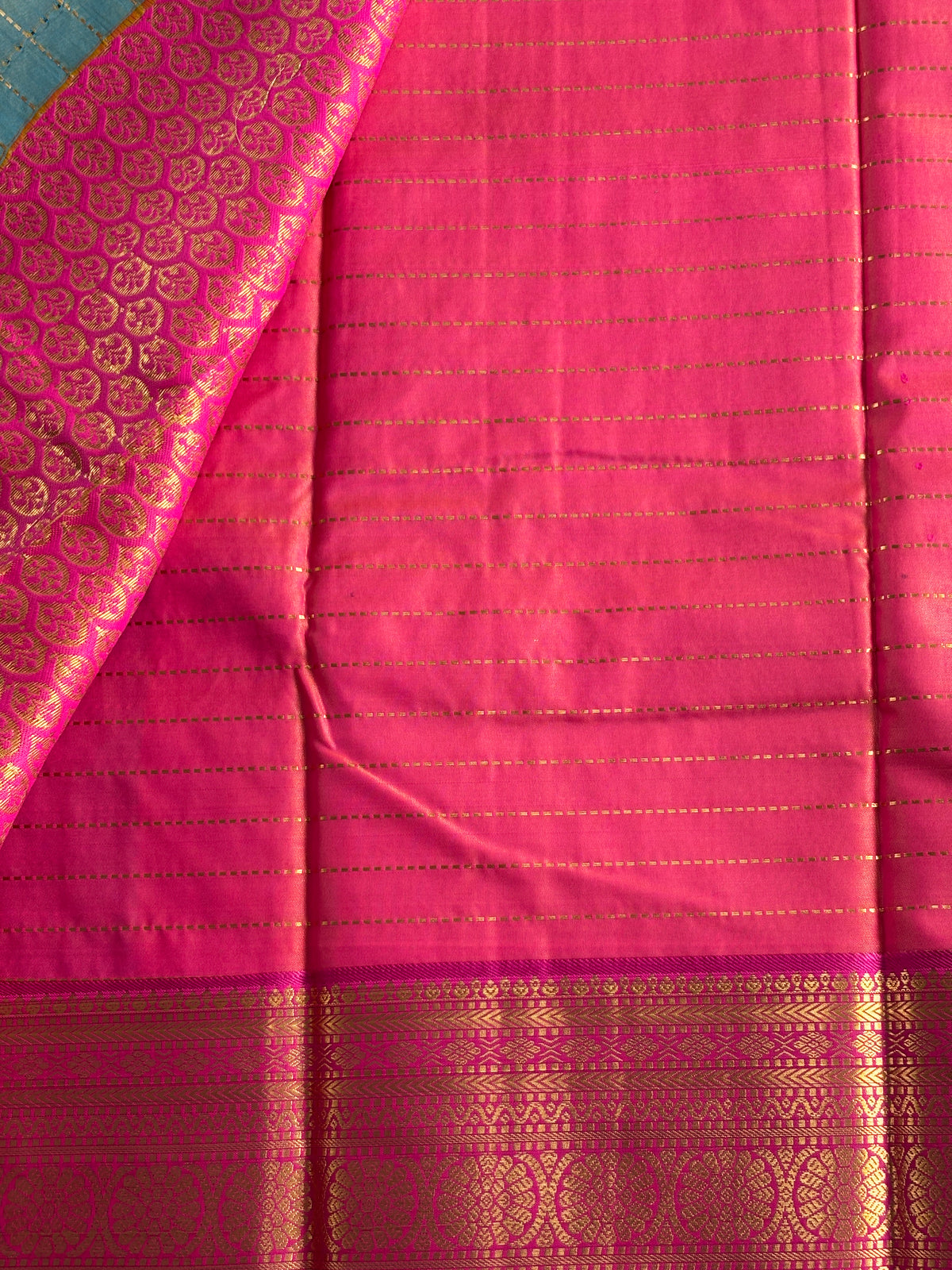 Kanchipuram Silk Saree-Elegant Sea Green with Rich Purple and Gold Zari