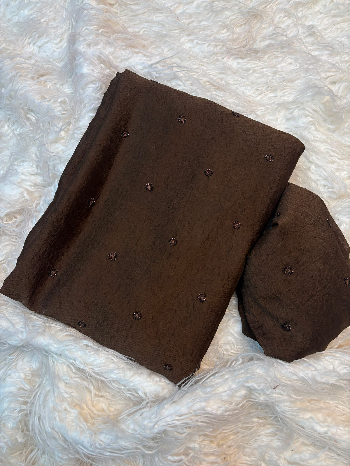 Dark chocolate Brown-party wear saree with Crinkled Sequin