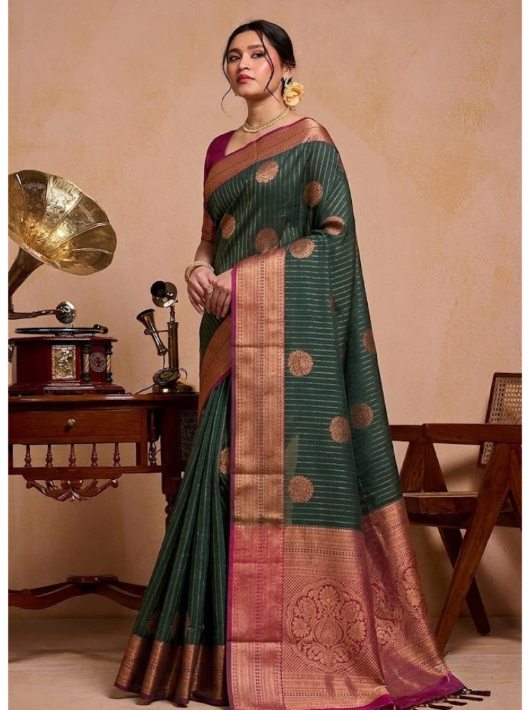 Premium Vairavosi Green with Pink Saree