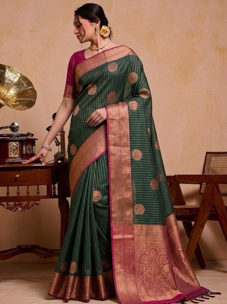 Premium Vairavosi Green with Pink Saree