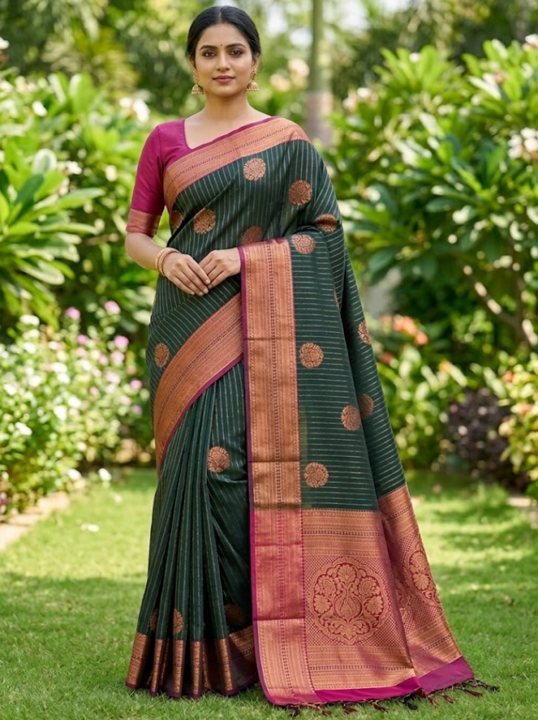 Premium Vairavosi Green with Pink Saree