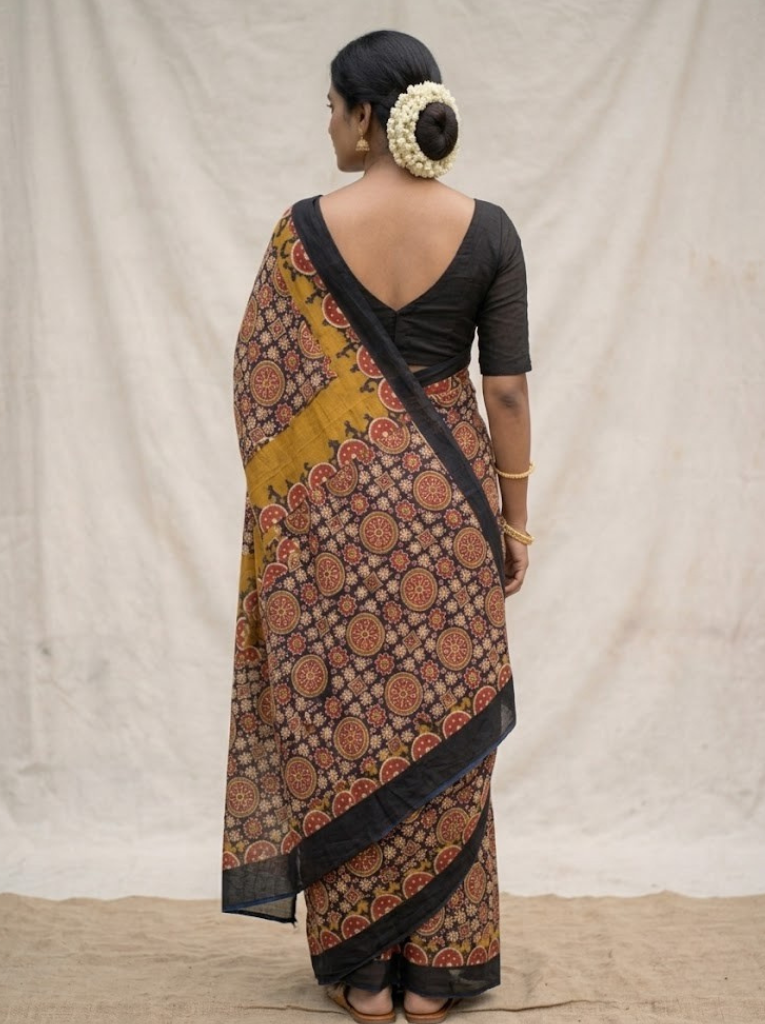 Cleodiva premium- Cotton Mustard Yellow Saree with abstract print