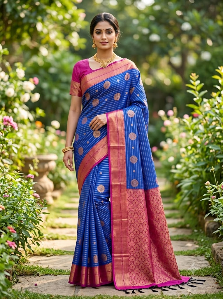 Premium Vairavosi Royal Blue with Pink Saree