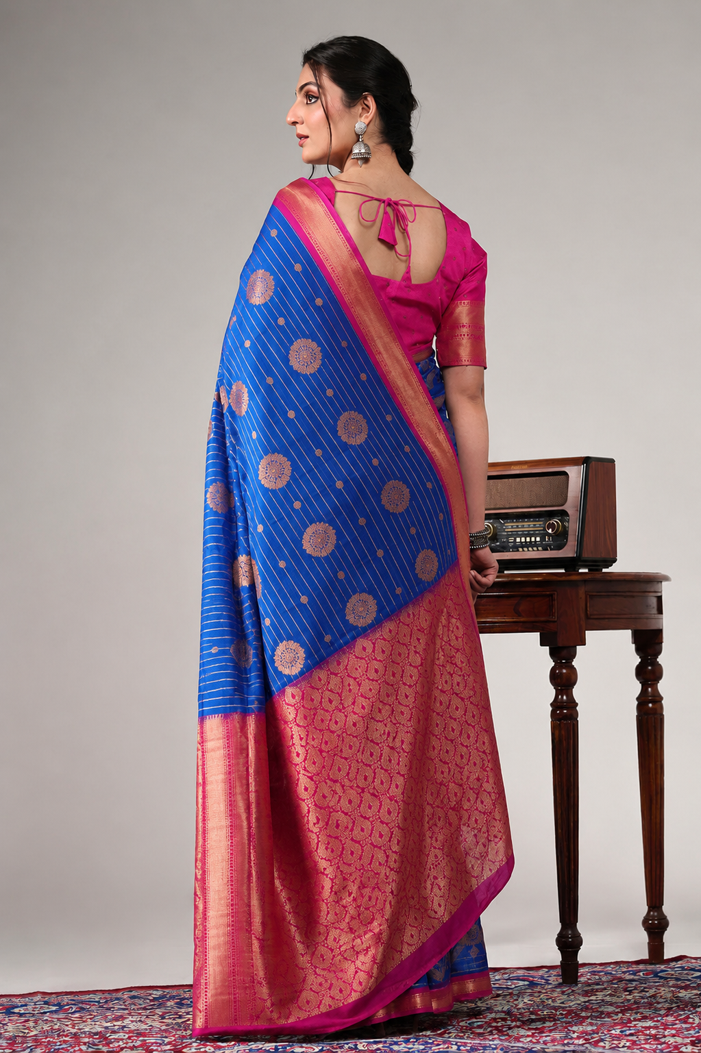Premium Vairavosi Royal Blue with Pink Saree